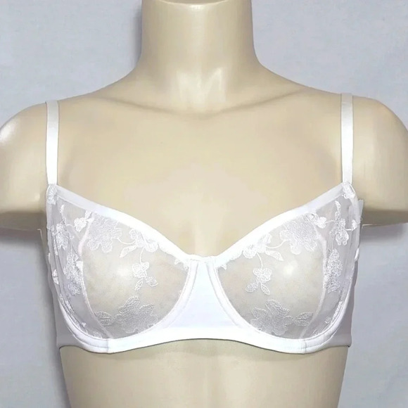 32G Felina 190013 Sabrina Sheer Lace Demi UW Bra White NWT - Picture 1 of 13